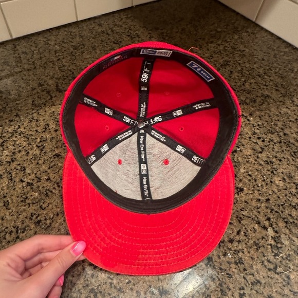 Vtg New York Yankees‎ New Era 59FIFTY Cap Hat 7 3/8 Red Wool Made in USA - Picture 7 of 11